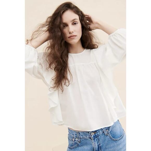pistola Tops - NWT Pistola Kaelynn Ruffle White Long Sleeve Cotton Blouse